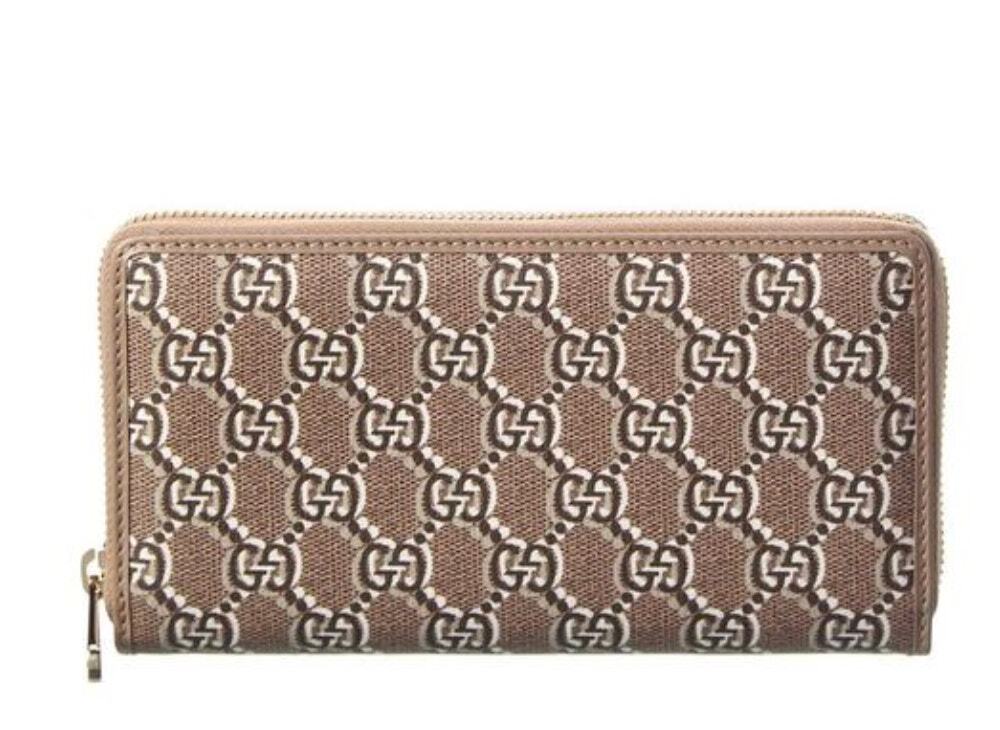 Gucci GG Shadow Continental Long Wallet Taupe Brown Logo Zip-around